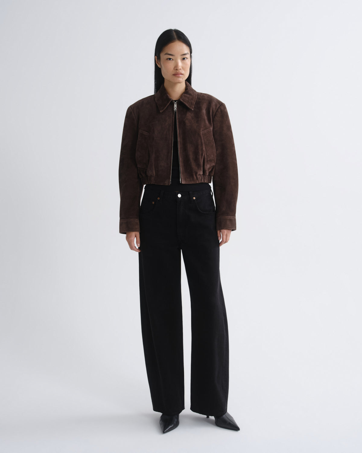 Women Nahla Cropped Suede Jacket in Root - Agolde