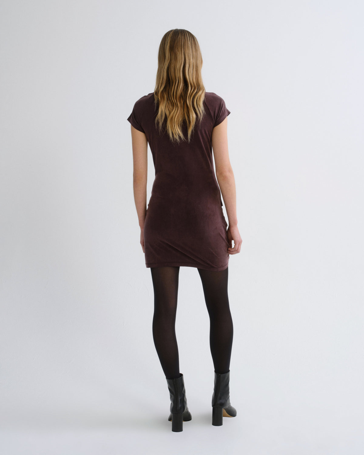 Women Kerri Draped Overlay Ragan Sleeve Mini Dress in Plum - Agolde