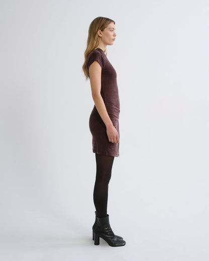 Women Kerri Draped Overlay Ragan Sleeve Mini Dress in Plum - Agolde