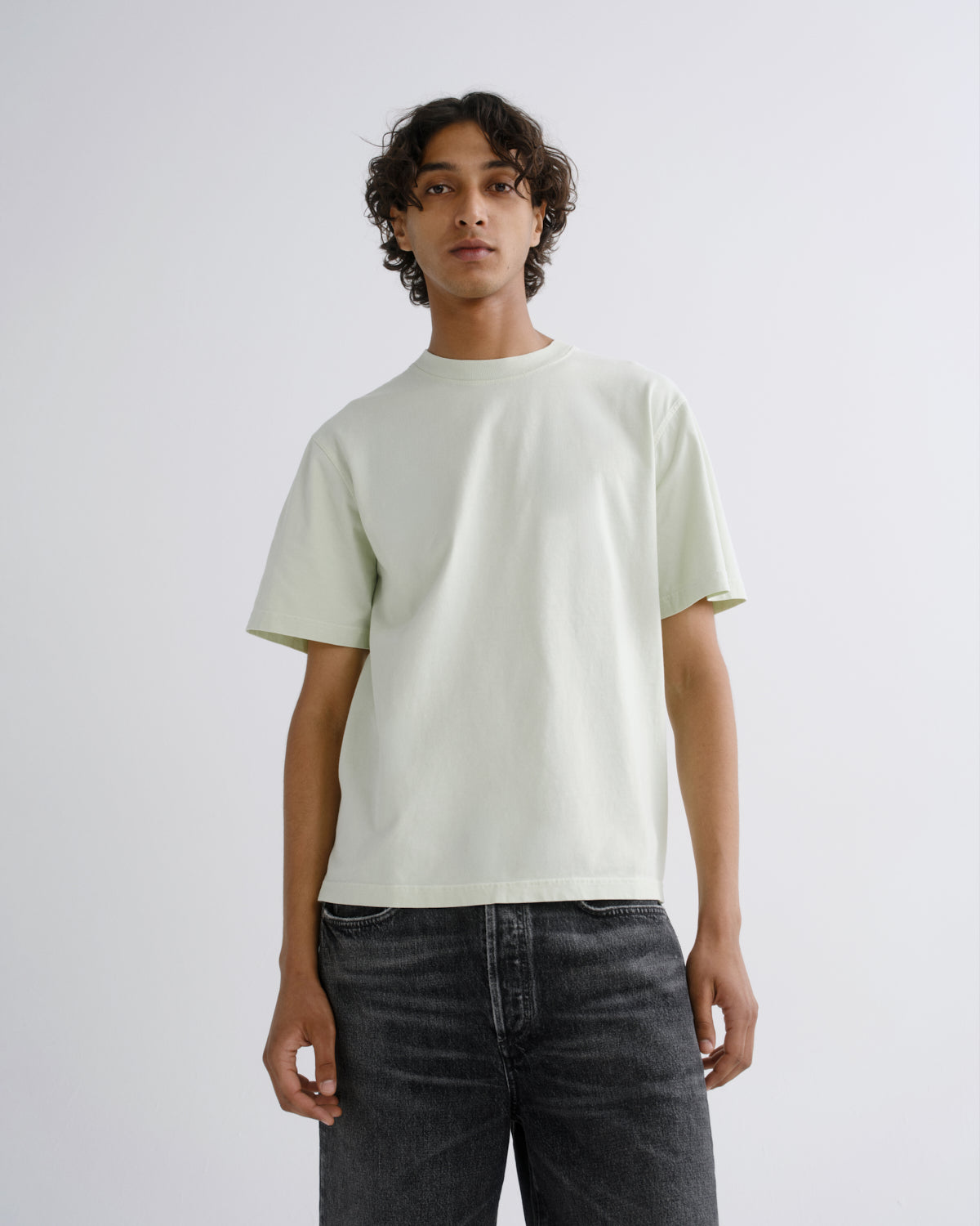 Men Asha Mock Neck Tee in Mint Cream - Agolde