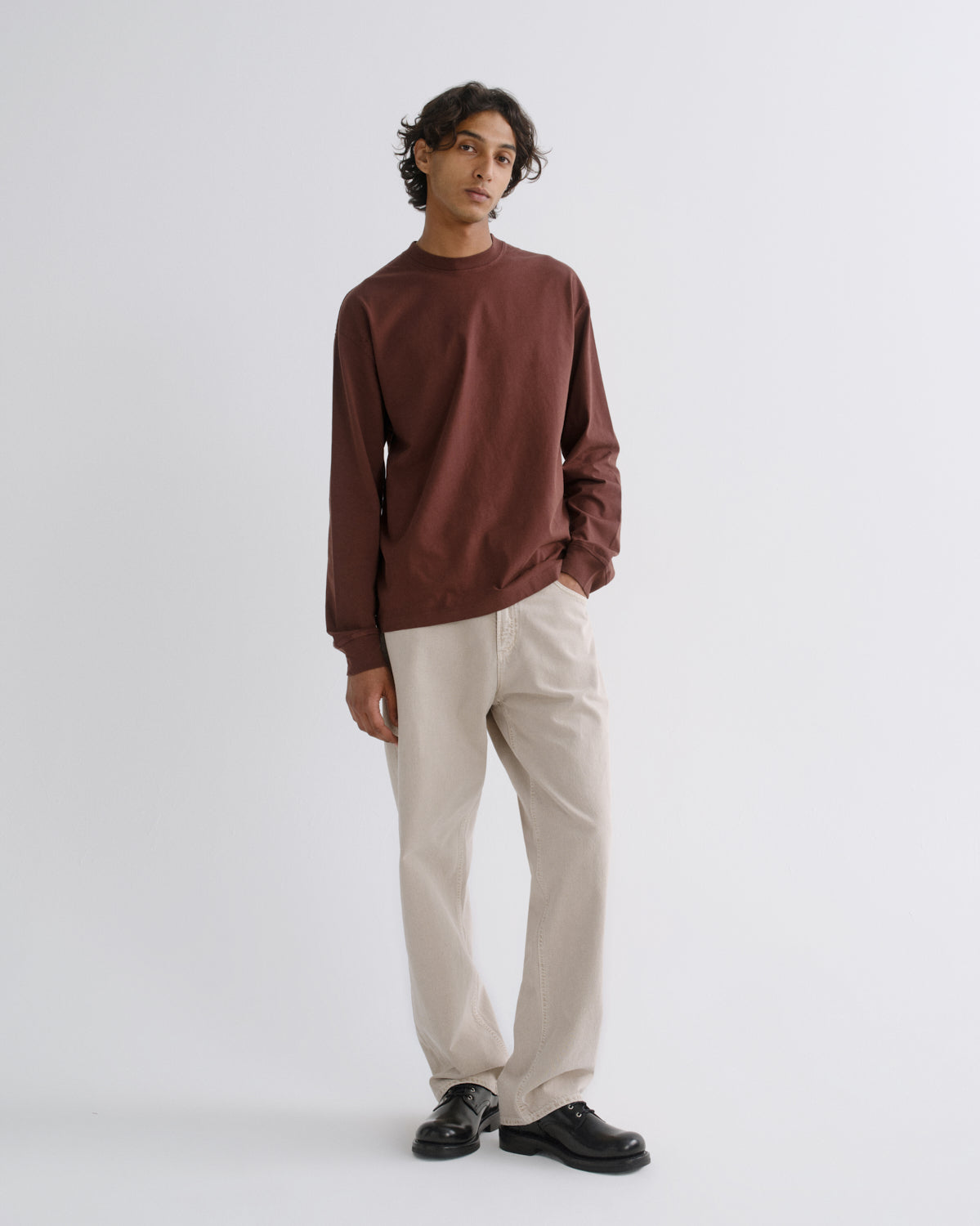 Men Asha Long Sleeve Mock Neck Tee in Bitter Root - Agolde