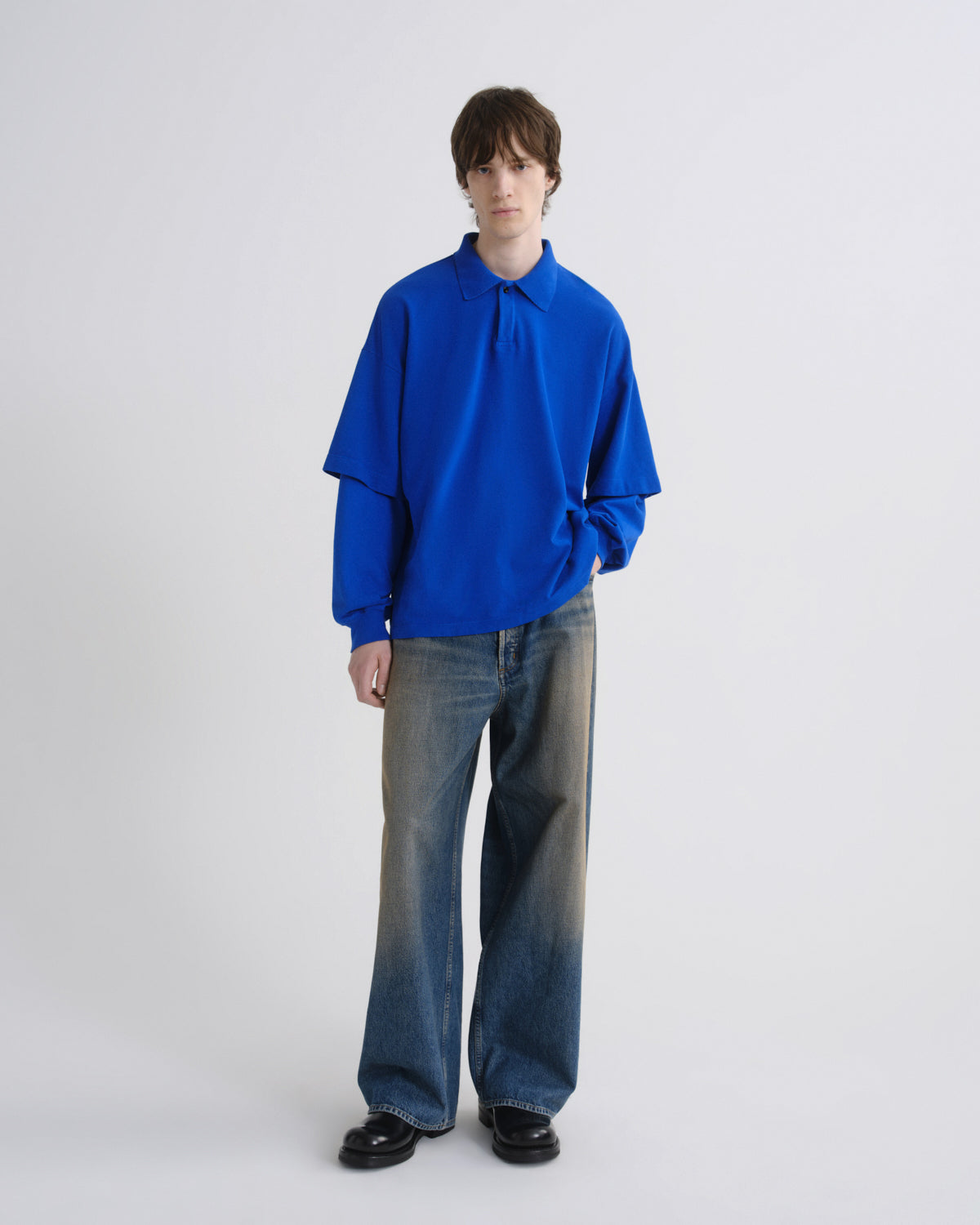 Men Curren Double Sleeve Polo in Cobalt - Agolde