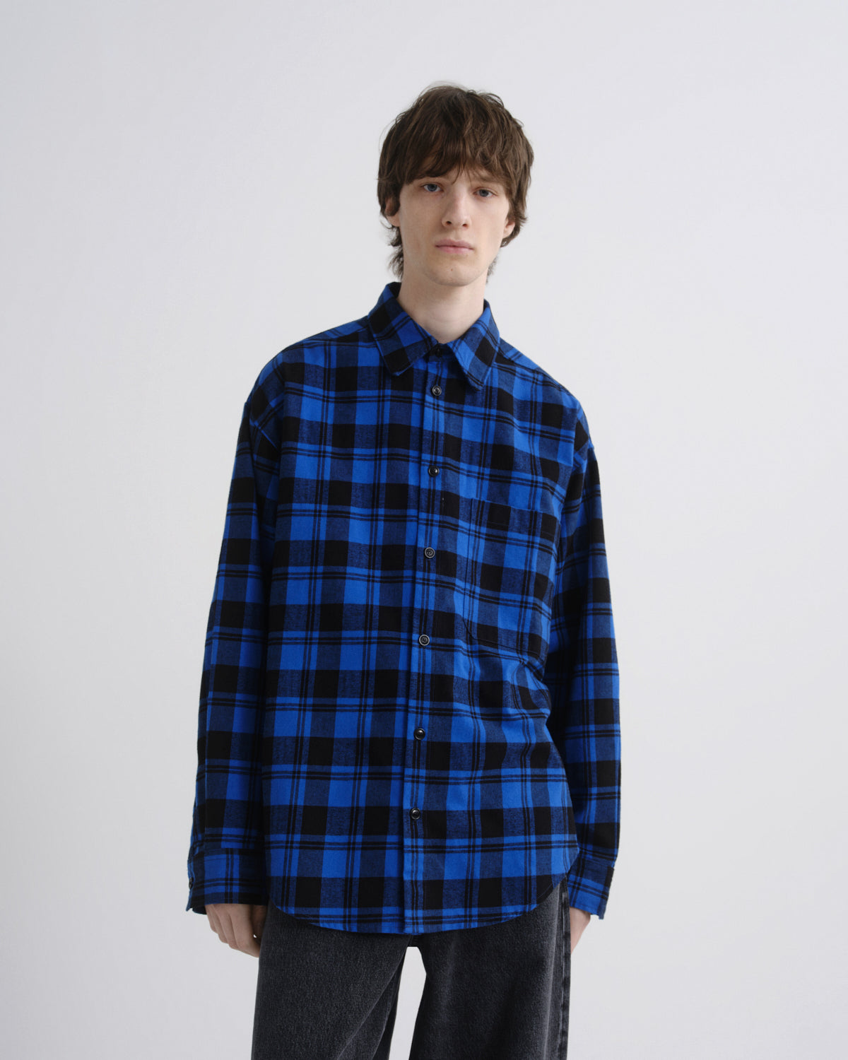 Men Stanhope Buffalo Plaid Shirt in Buffalo Check Cobalt - Agolde