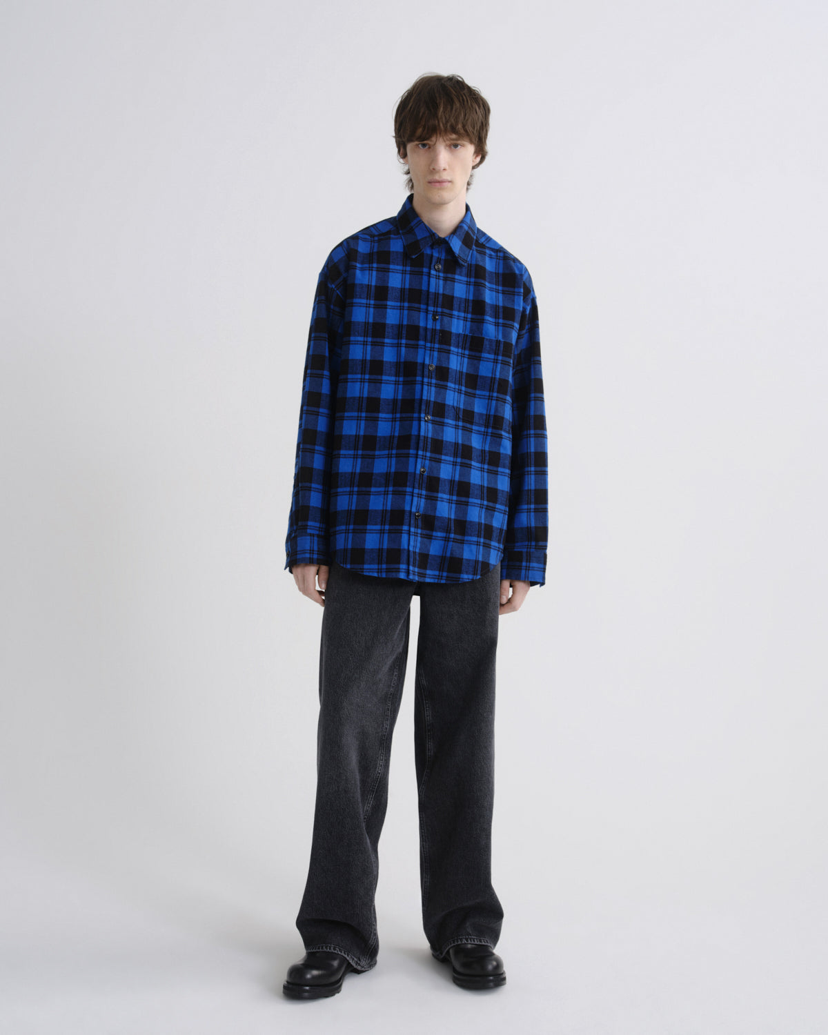 Men Stanhope Buffalo Plaid Shirt in Buffalo Check Cobalt - Agolde