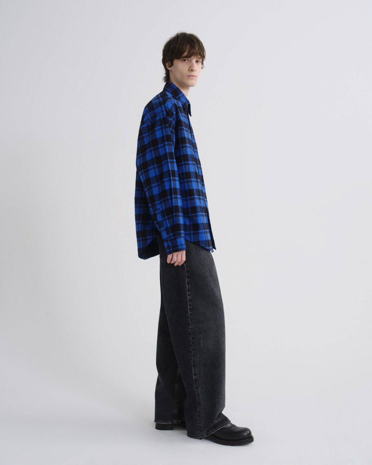 Men Stanhope Buffalo Plaid Shirt in Buffalo Check Cobalt - Agolde