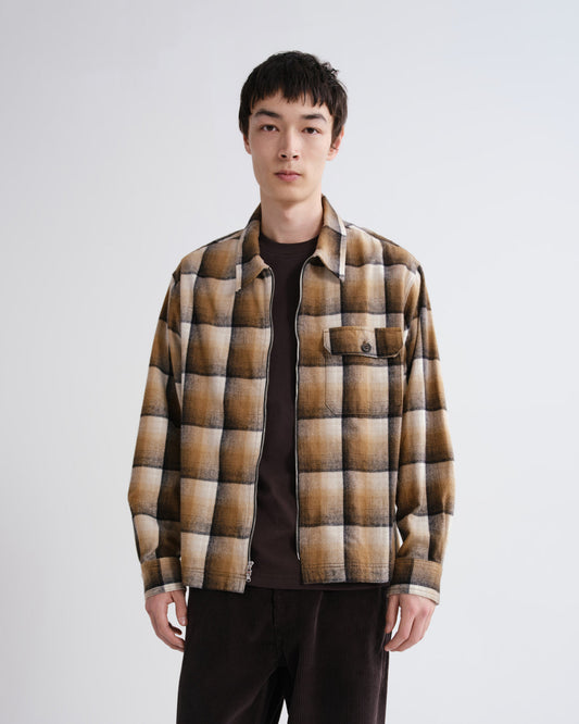 Men Mccoy Two Zip Shirt in Battersea Check Khaki - Agolde