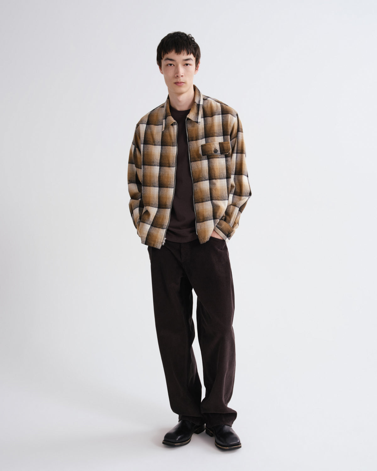 Men Mccoy Two Zip Shirt in Battersea Check Khaki - Agolde