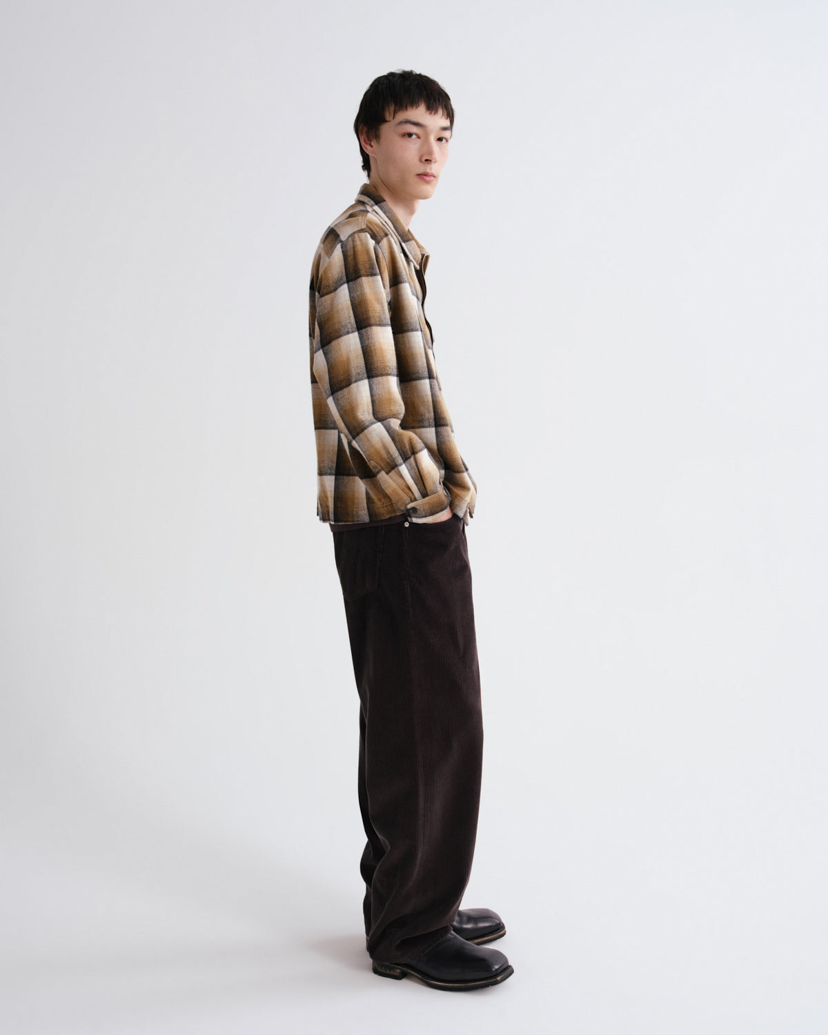 Men Mccoy Two Zip Shirt in Battersea Check Khaki - Agolde
