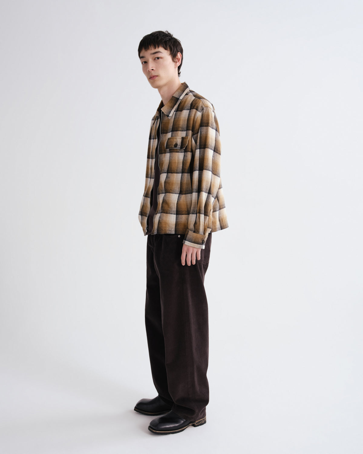 Men Mccoy Two Zip Shirt in Battersea Check Khaki - Agolde