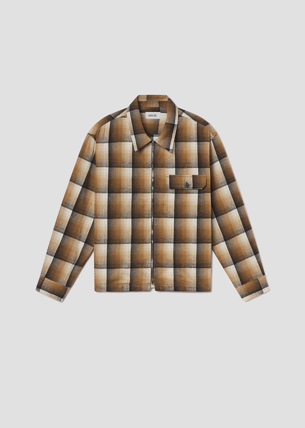 Men Mccoy Two Zip Shirt in Battersea Check Khaki - Agolde