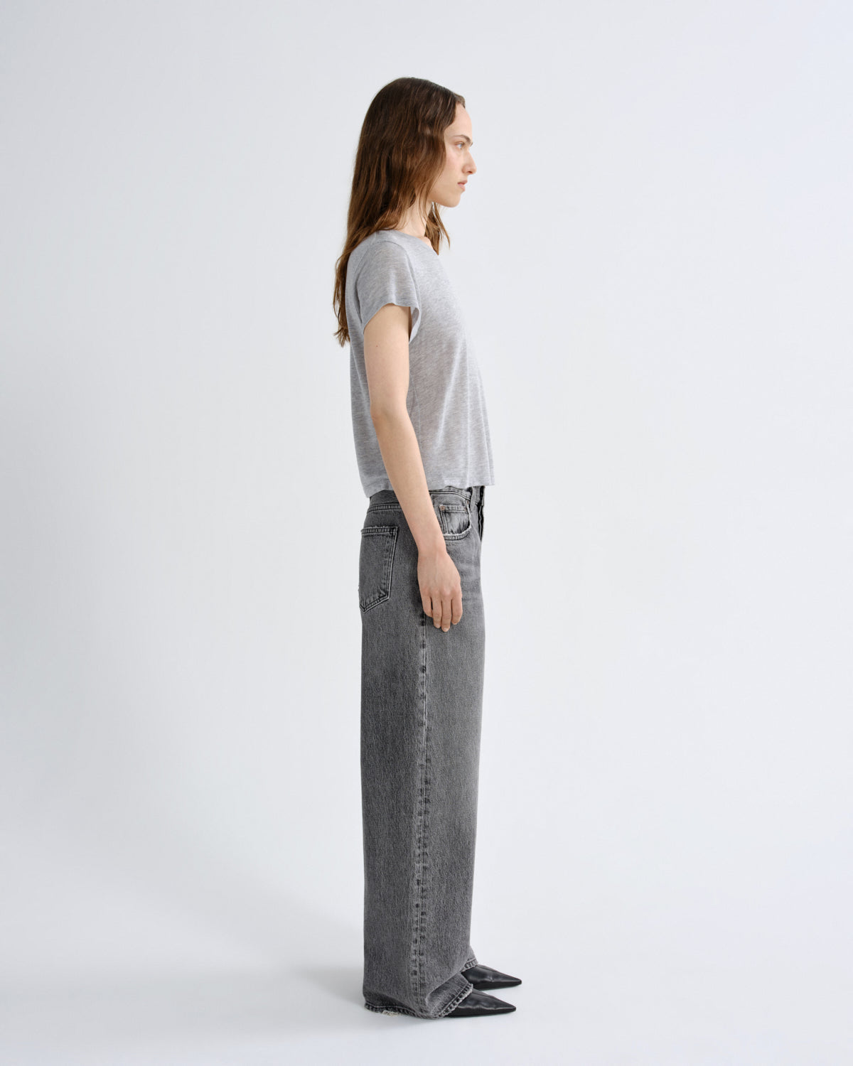 Women Adine Shrunken Tee in Grey Heather - Agolde