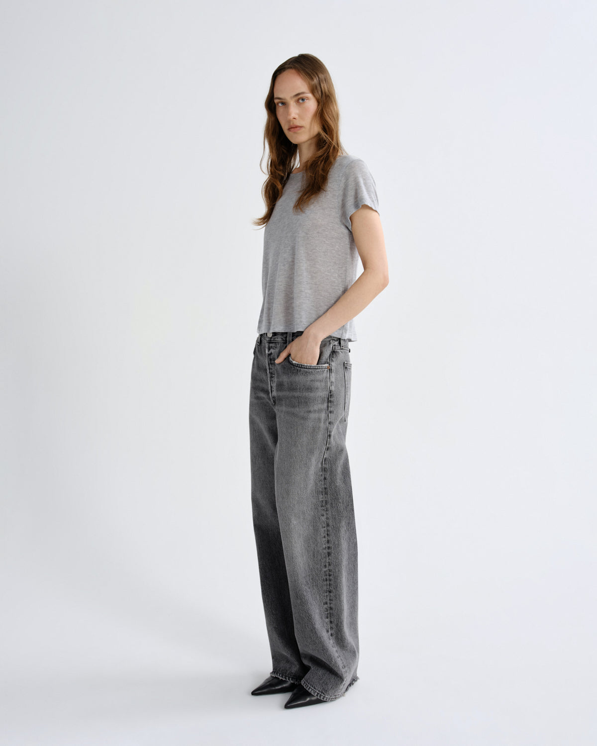 Women Adine Shrunken Tee in Grey Heather - Agolde
