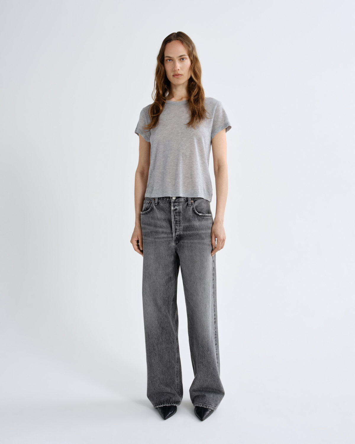 Women Adine Shrunken Tee in Grey Heather - Agolde