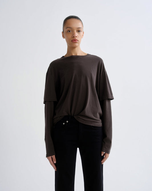 Women lois layered long sleeve boxy tee forge - Agolde