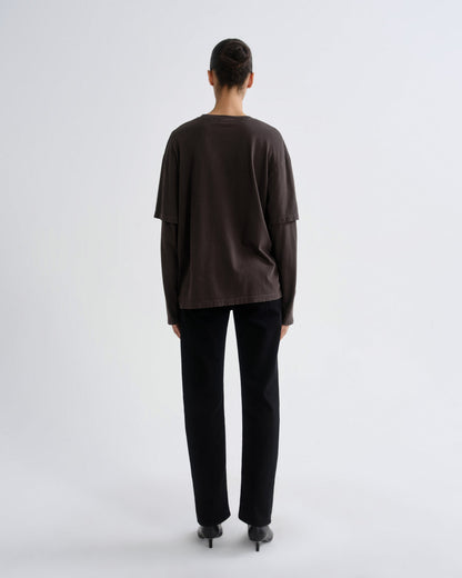 Women lois layered long sleeve boxy tee forge - Agolde