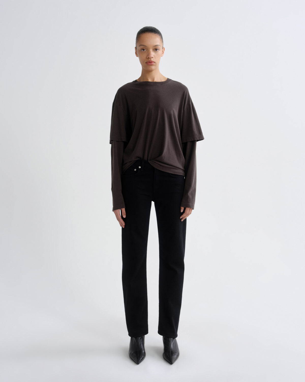 Women lois layered long sleeve boxy tee forge - Agolde