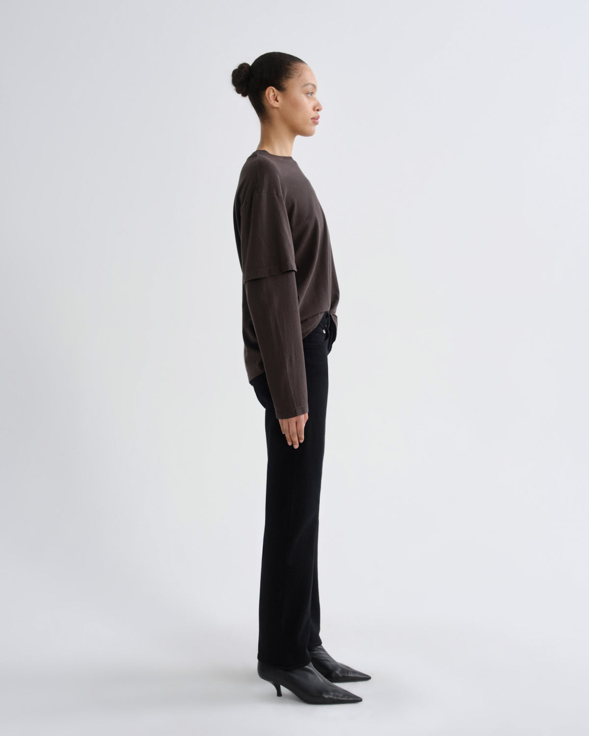 Women lois layered long sleeve boxy tee forge - Agolde