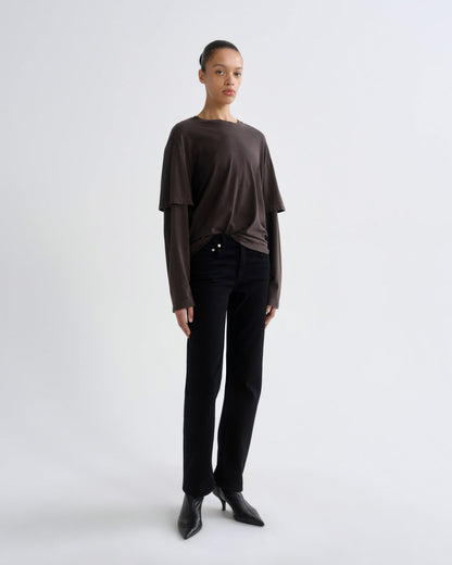 Women lois layered long sleeve boxy tee forge - Agolde