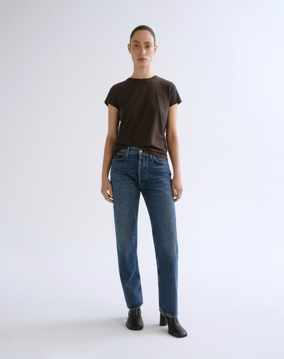 Women Long Line Adine Tee in Forge - Agolde