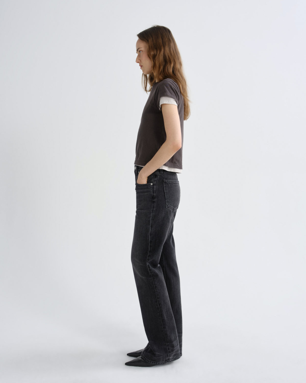 Women Adine Shrunken Tee in Forge - Agolde