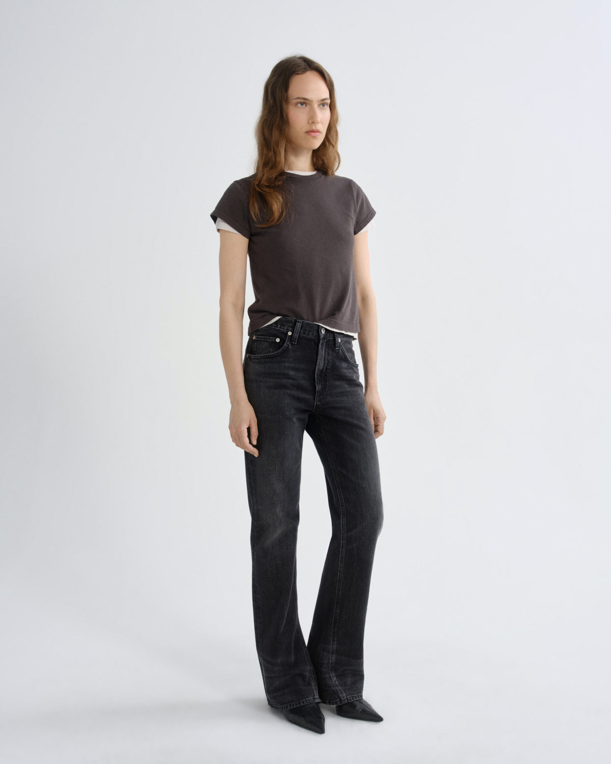 Women Adine Shrunken Tee in Forge - Agolde