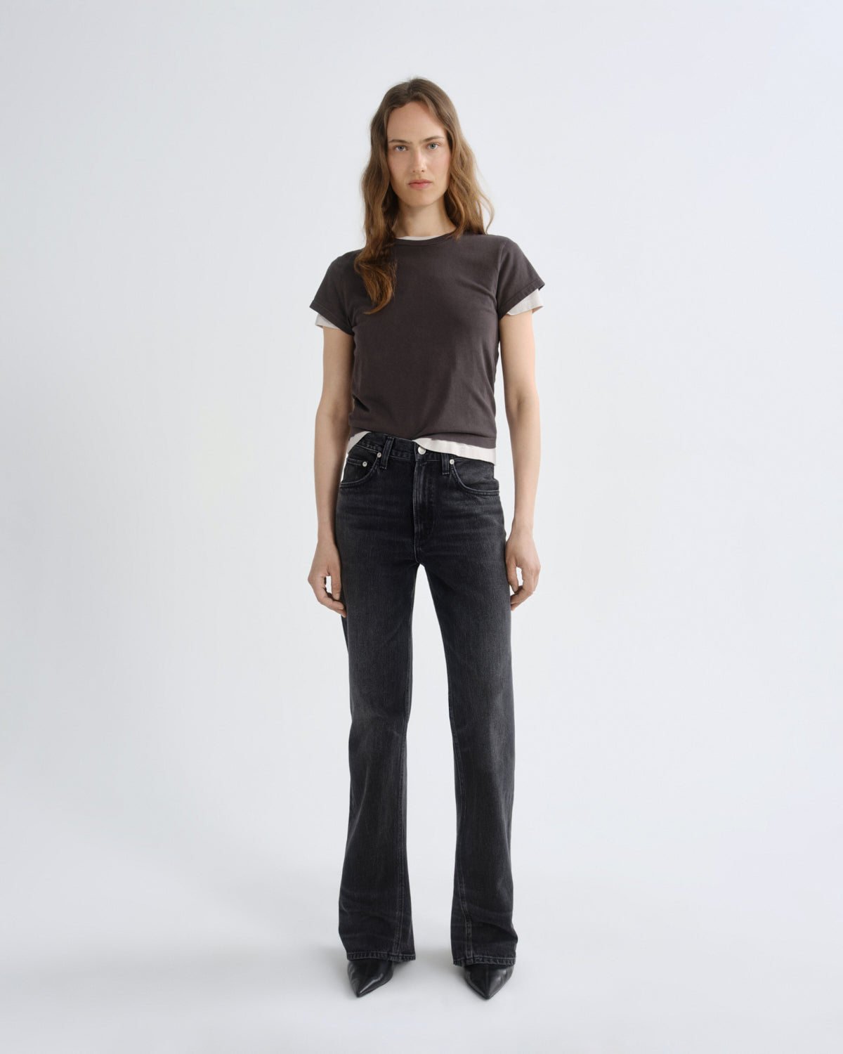Women Adine Shrunken Tee in Forge - Agolde