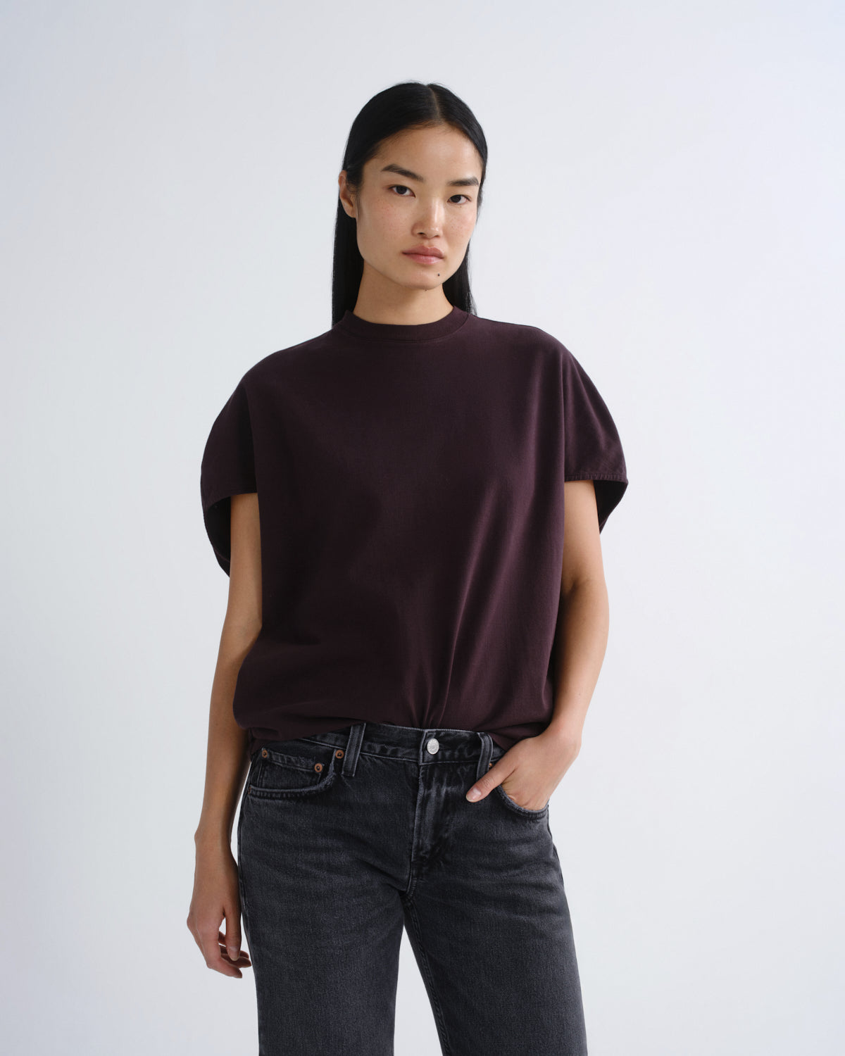 Women Souline Mock Neckk Cocoon Tshirt in Eggplant - Agolde