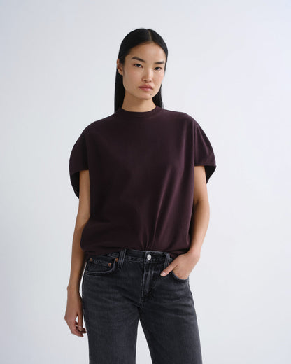 Women Souline Mock Neckk Cocoon Tshirt in Eggplant - Agolde