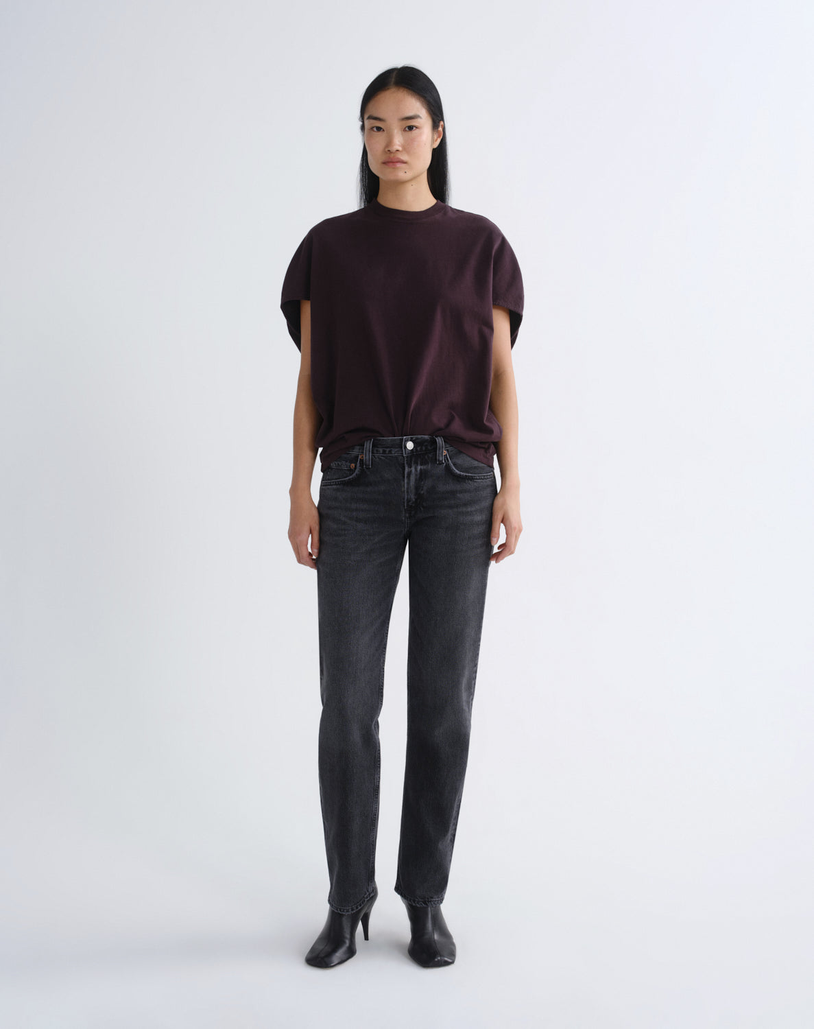 Women Souline Mock Neckk Cocoon Tshirt in Eggplant - Agolde