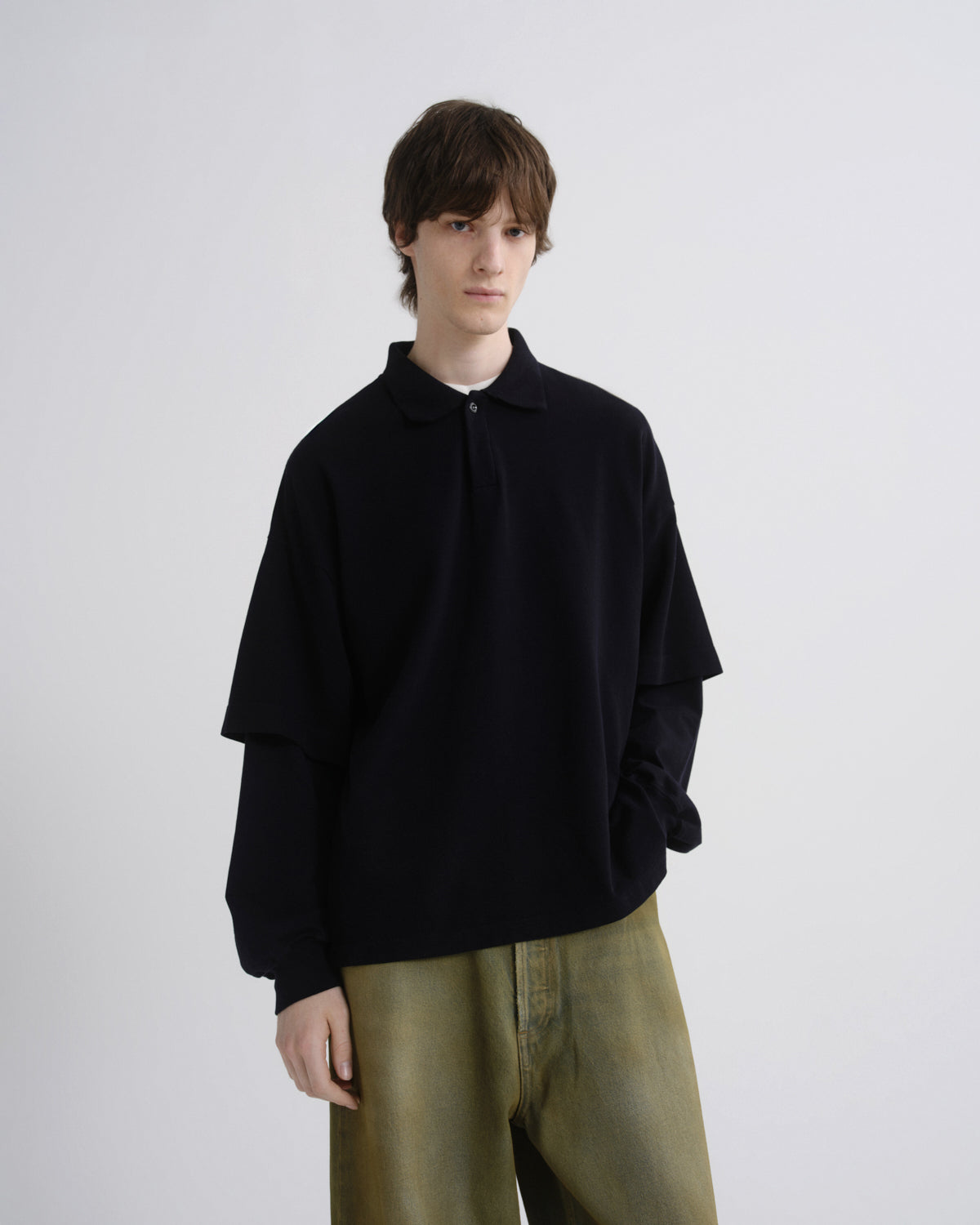 Men Curren Double Sleeve Polo in Blackened Navy - Agolde