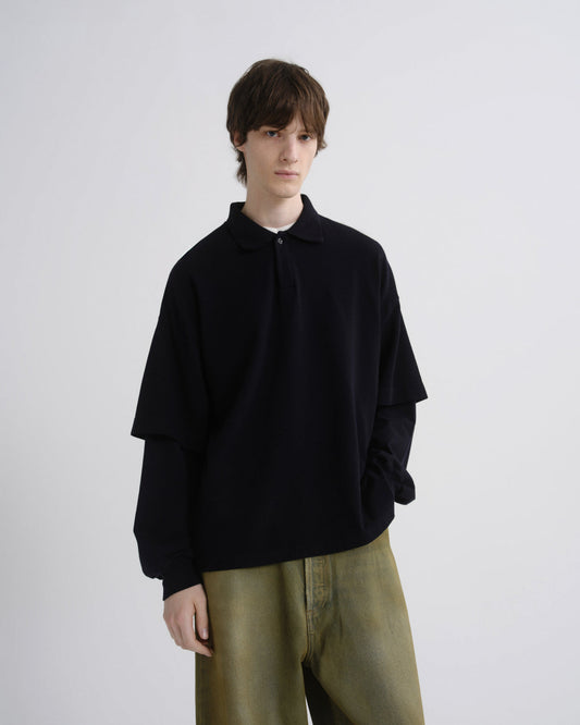 Men Curren Double Sleeve Polo in Blackened Navy - Agolde