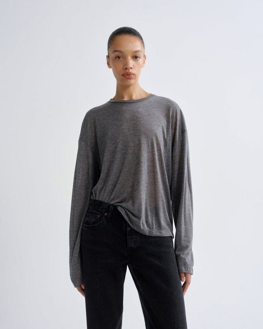 Women Sasha Long Sleeve Boyfriend Tee in Grey Heather - Agolde