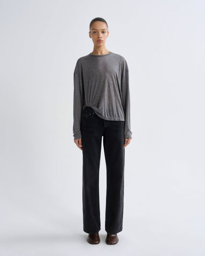 Women Sasha Long Sleeve Boyfriend Tee in Grey Heather - Agolde
