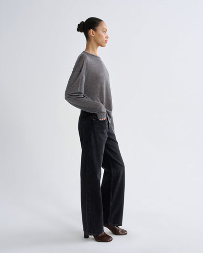 Women Sasha Long Sleeve Boyfriend Tee in Grey Heather - Agolde