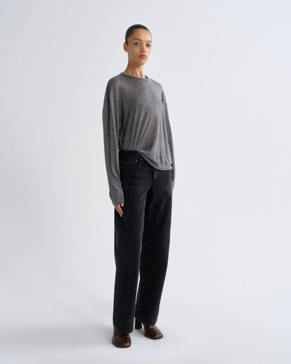 Women Sasha Long Sleeve Boyfriend Tee in Grey Heather - Agolde